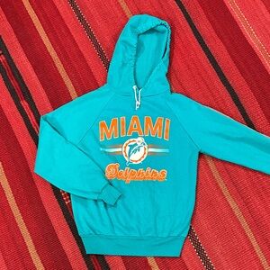 Vintage 90s Miami Dolphins Garan Hoodie Teal Pullover Youth L 14-16